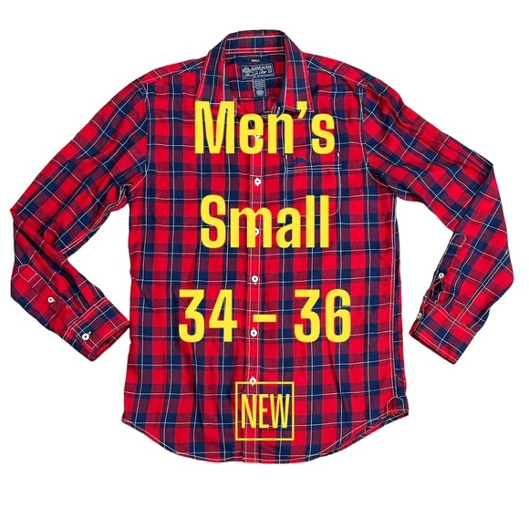 Men's American Rag Small Shirt Plaid Red Blue Long Sleeve Button Front Pocket - Picture 2 of 9